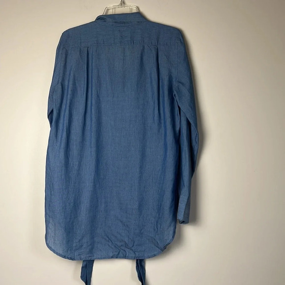 Loft “The Softened” Chambray Blue Tie Front Long Sleeve Top Blouse Size S - Picture 8 of 8